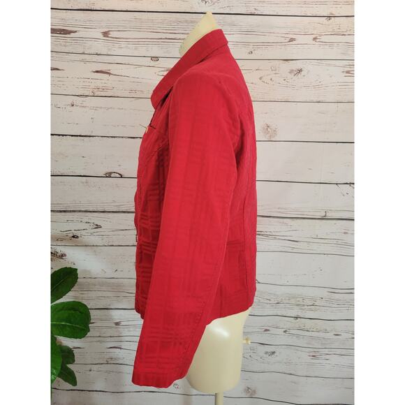 Christopher & Banks Red Stretch Textured Full Zip Jacket Women's Size Large - Picture 10 of 12